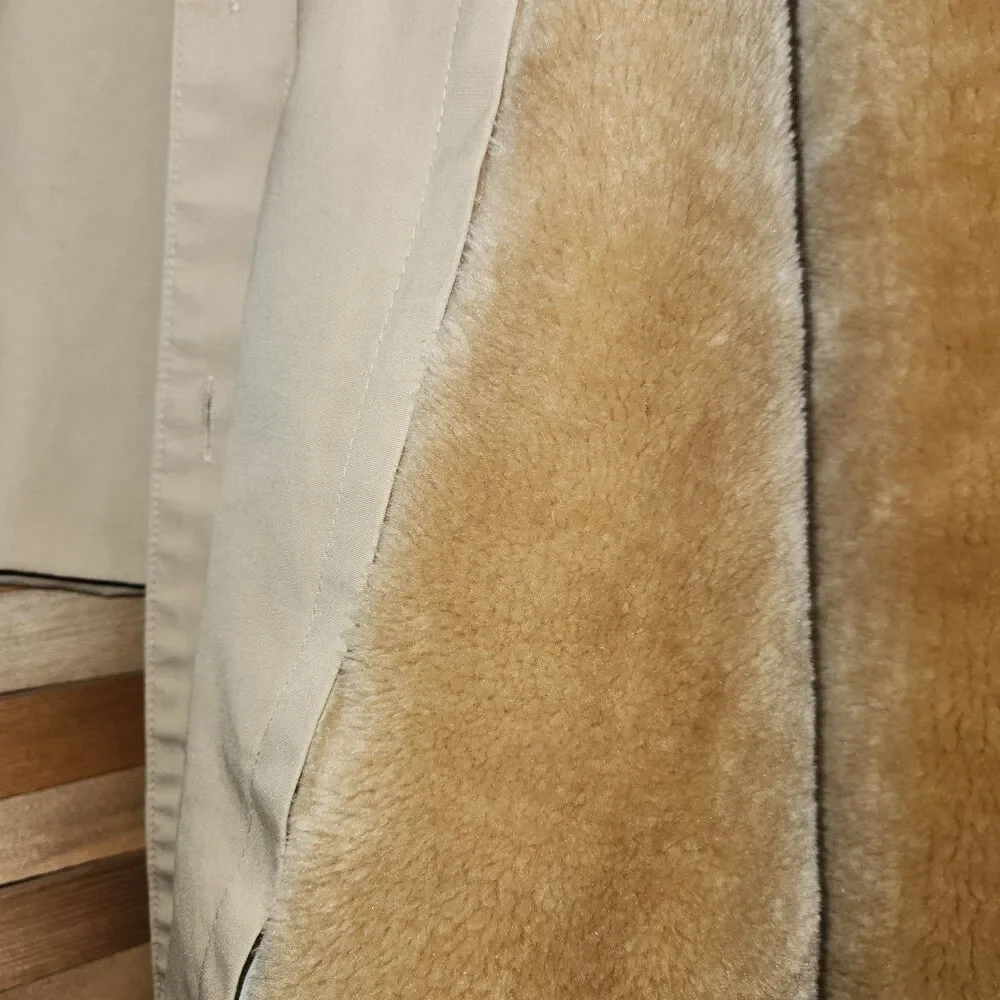 Vintage AstorOne Tan Trench Coat Removable Fleece Liner Hood Winter Women 14